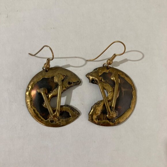 Mixed Metal Brutalist Modernist Crescent Earrings - Picture 1 of 3